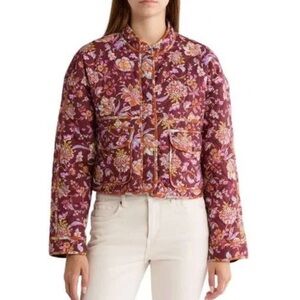 NWT Avec Les Filles Floral Multicolor Cropped Quilted Barn Jacket- L